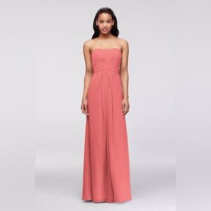 David's Bridal Long Strapless Chiffon Dress with Pleated Bodice Size 2